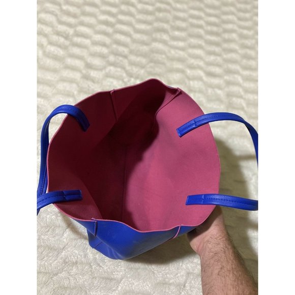 Macy's Blue Pink  lined double strap large tote bag - Picture 5 of 6